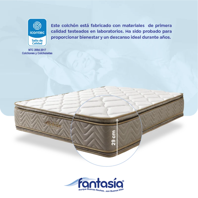 Combo Colchón Fantasia Galaxy 100X190 Cm + Base Cama Lino Café + Almohada + Protector Damasco Marca Fantasía