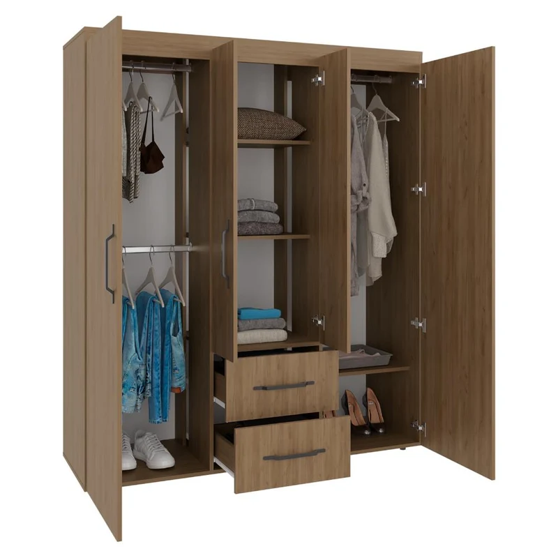 Clóset Bariloche Eco, Kronos Fresno, Moderno con Variedad de Entrepaños, Cuatro Puertas y Dos Cajones ZF
