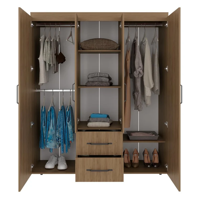 Clóset Bariloche Eco, Kronos Fresno, Moderno con Variedad de Entrepaños, Cuatro Puertas y Dos Cajones ZF