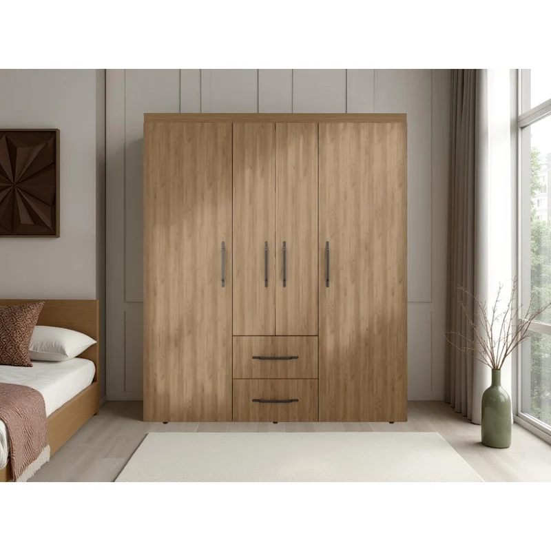 Clóset Bariloche Eco, Kronos Fresno, Moderno con Variedad de Entrepaños, Cuatro Puertas y Dos Cajones ZF