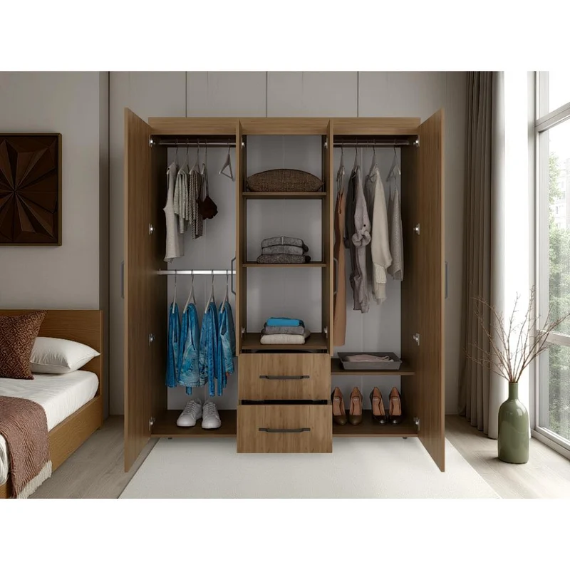 Clóset Bariloche Eco, Kronos Fresno, Moderno con Variedad de Entrepaños, Cuatro Puertas y Dos Cajones ZF