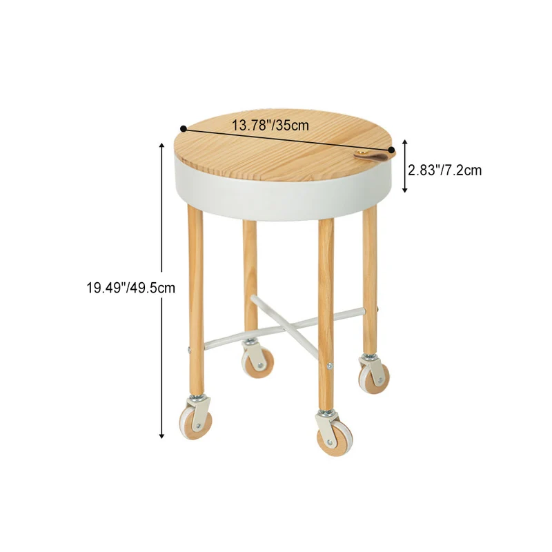 Modern Minimalist Removable Round Pine Wood Steel End Table 1-Storage For Living Room