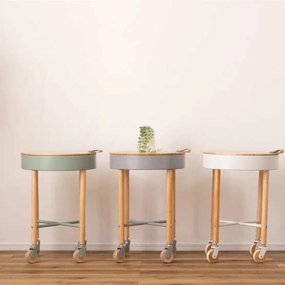 Modern Minimalist Removable Round Pine Wood Steel End Table 1-Storage For Living Room
