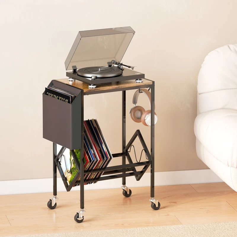 Traditional Vintage Rectangle Square Frame V-Shelf MDF Carbon Steel Side Table 2-Tier For Living Room