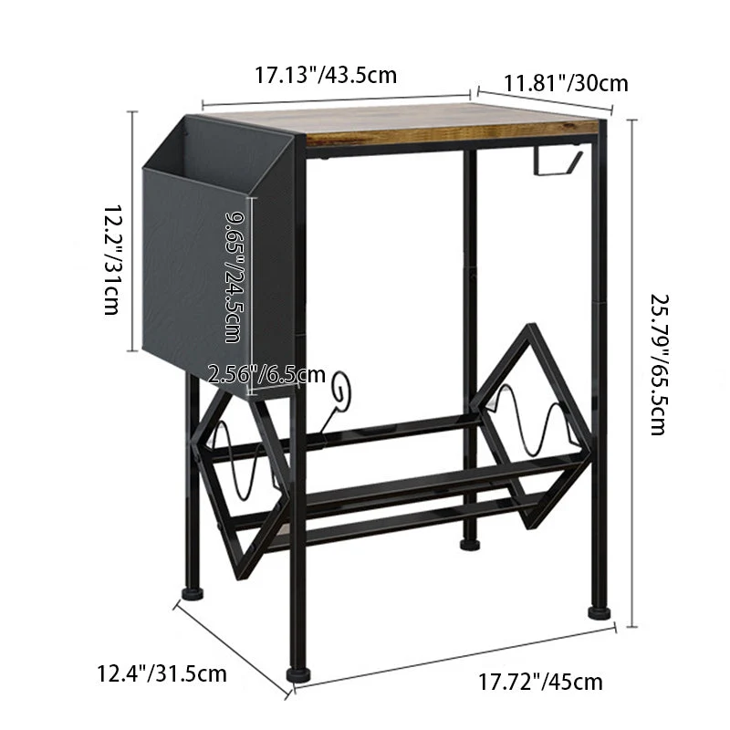 Traditional Vintage Rectangle Square Frame V-Shelf MDF Carbon Steel Side Table 2-Tier For Living Room