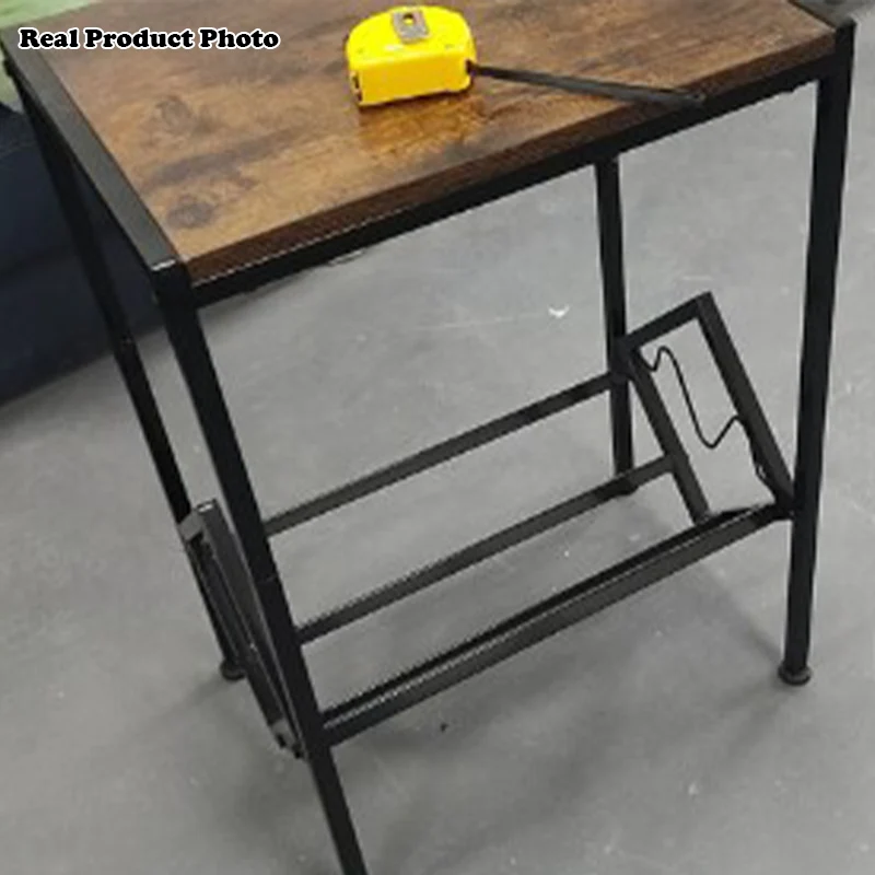 Traditional Vintage Rectangle Square Frame V-Shelf MDF Carbon Steel Side Table 2-Tier For Living Room