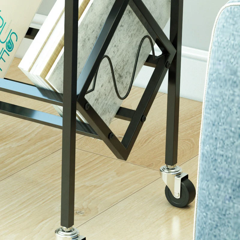 Traditional Vintage Rectangle Square Frame V-Shelf MDF Carbon Steel Side Table 2-Tier For Living Room