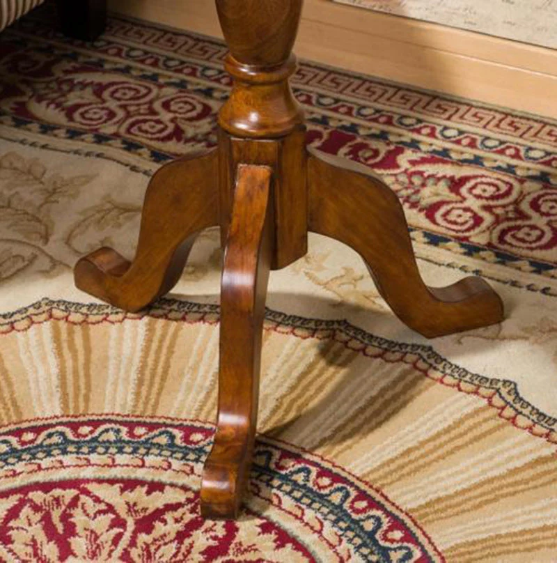 Traditional Vintage Round Tripod Rubber Wood End Table 1-Tier For Living Room
