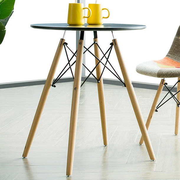 Contemporary Scandinavian Round MDF Beech Wood Iron End Table 1-Tier For Living Room