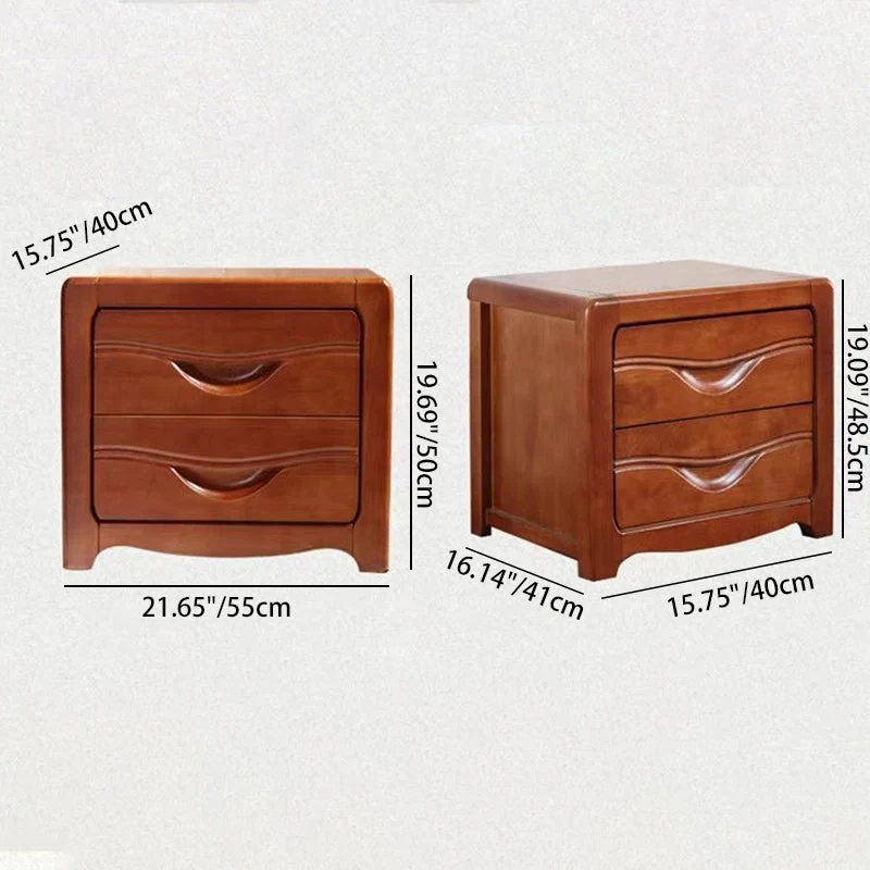 Modern Minimalist Square Rubberwood Plywood Nightstand 2-Drawer For Bedroom