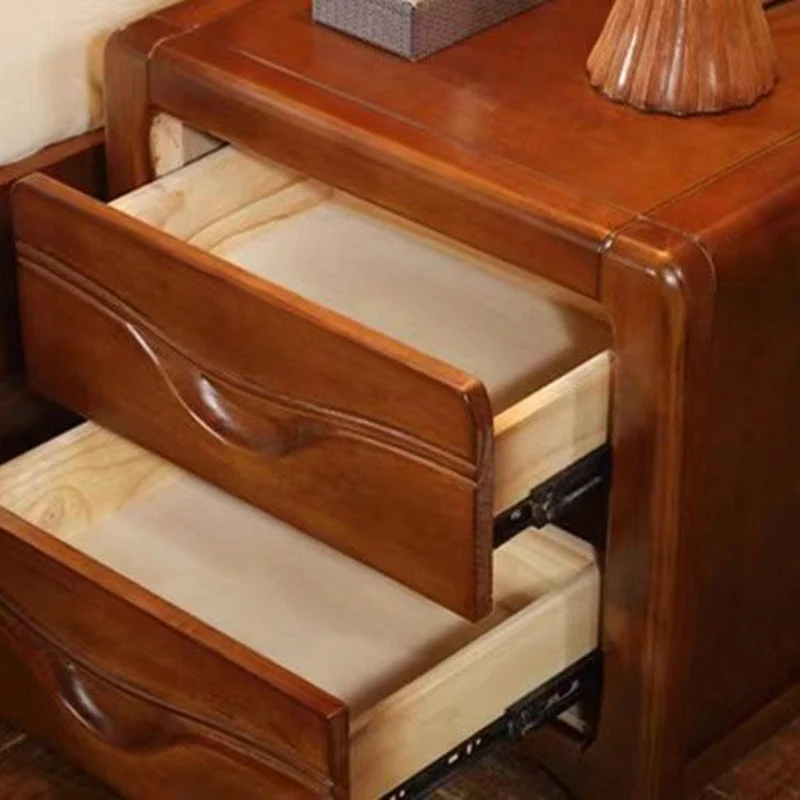 Modern Minimalist Square Rubberwood Plywood Nightstand 2-Drawer For Bedroom