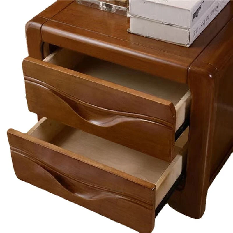Modern Minimalist Square Rubberwood Plywood Nightstand 2-Drawer For Bedroom