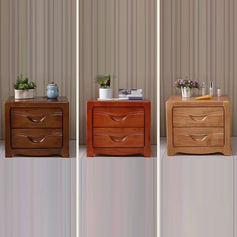 Modern Minimalist Square Rubberwood Plywood Nightstand 2-Drawer For Bedroom