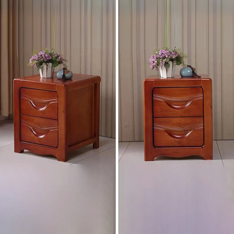Modern Minimalist Square Rubberwood Plywood Nightstand 2-Drawer For Bedroom