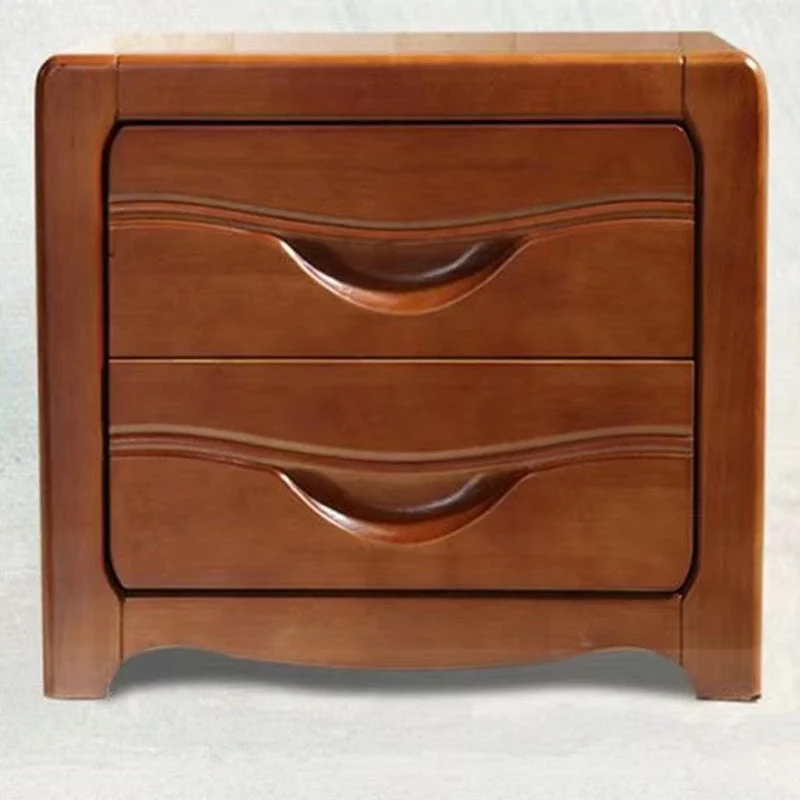 Modern Minimalist Square Rubberwood Plywood Nightstand 2-Drawer For Bedroom