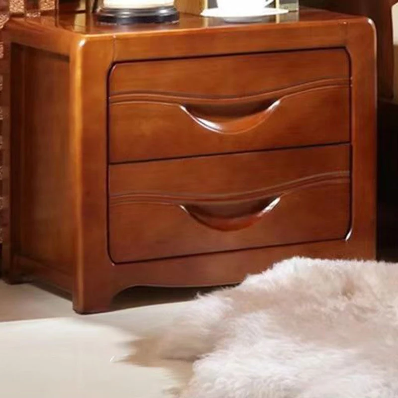 Modern Minimalist Square Rubberwood Plywood Nightstand 2-Drawer For Bedroom