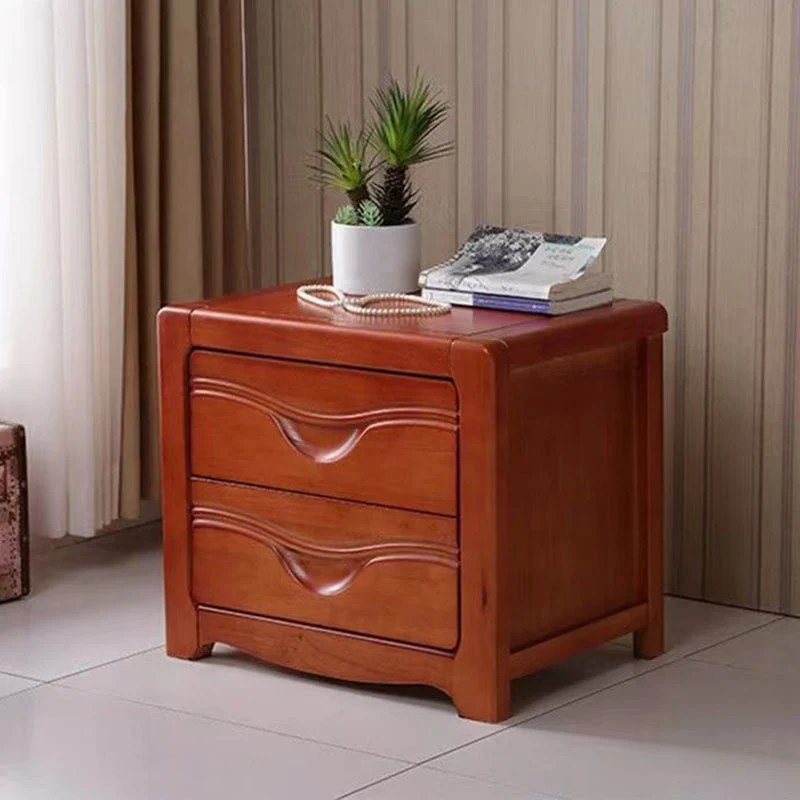 Modern Minimalist Square Rubberwood Plywood Nightstand 2-Drawer For Bedroom