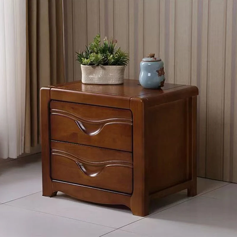 Modern Minimalist Square Rubberwood Plywood Nightstand 2-Drawer For Bedroom