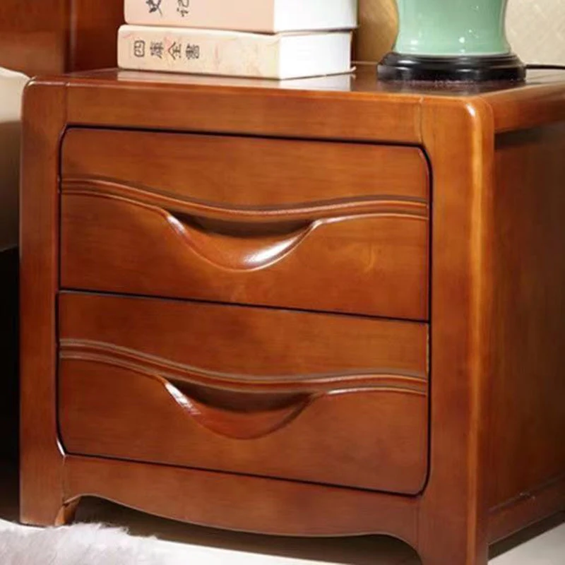Modern Minimalist Square Rubberwood Plywood Nightstand 2-Drawer For Bedroom