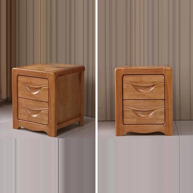Modern Minimalist Square Rubberwood Plywood Nightstand 2-Drawer For Bedroom