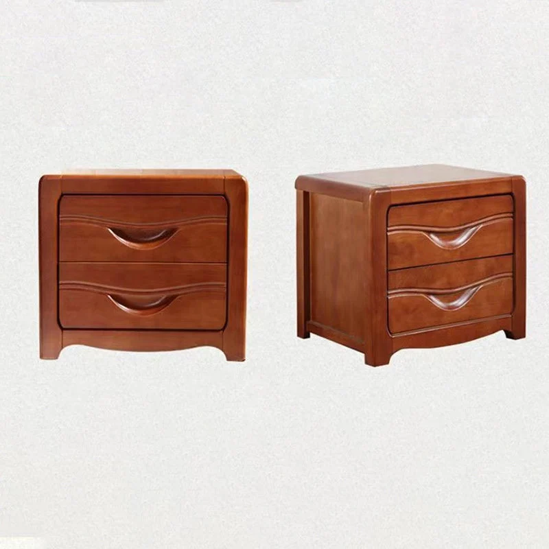 Modern Minimalist Square Rubberwood Plywood Nightstand 2-Drawer For Bedroom