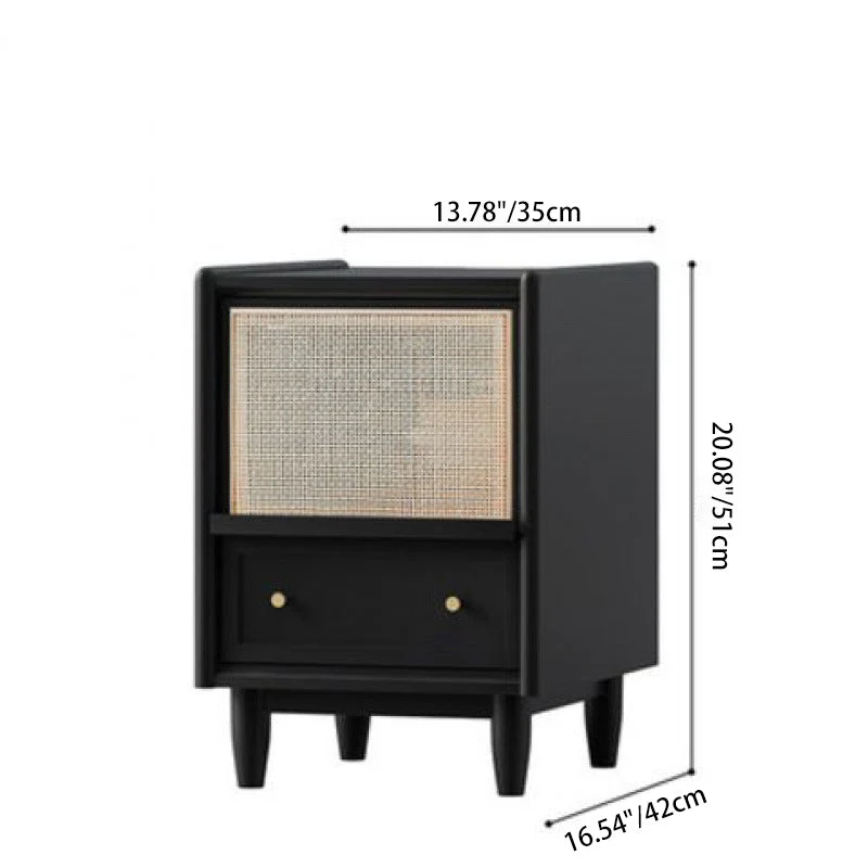 Traditional Vintage Rectangular Rubberwood Plywood Faux Rattan Nightstand 2-Drawer For Bedroom