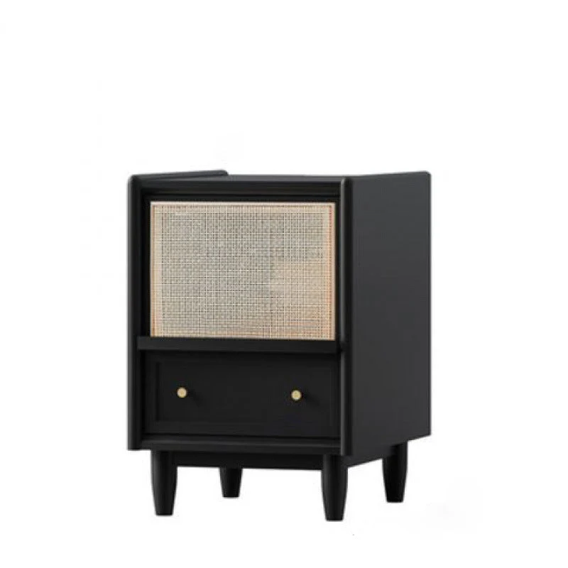 Traditional Vintage Rectangular Rubberwood Plywood Faux Rattan Nightstand 2-Drawer For Bedroom