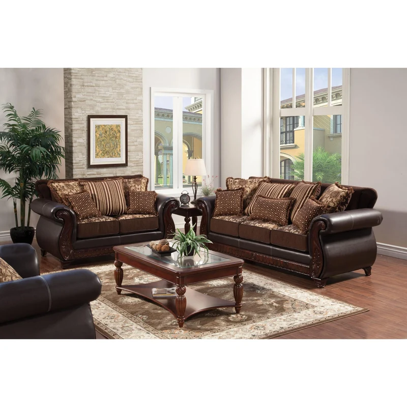 Furniture of America Franklin Stationary Fabric and Leather Look Sofa SM6107N-SF
