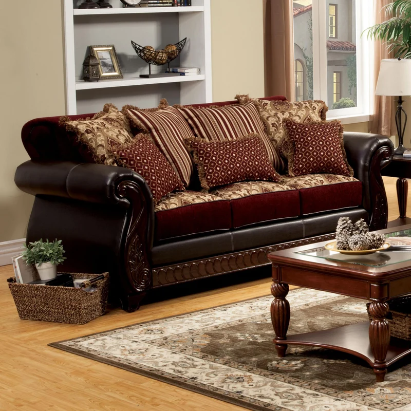 Furniture of America Franklin Stationary Fabric and Leather Look Sofa SM6106N-SF