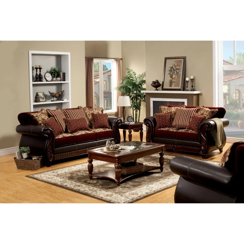 Furniture of America Franklin Stationary Fabric and Leather Look Sofa SM6106N-SF