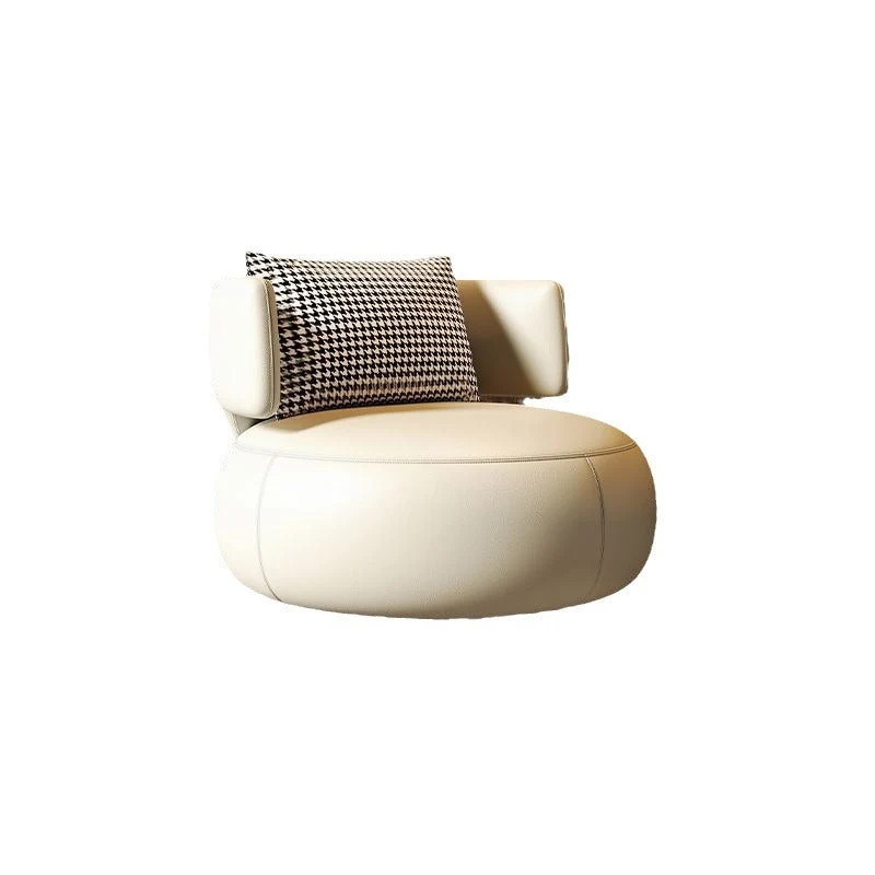 Contemporary Scandinavian Round Curved PU Leather Sponge Stainless Steel Accent Chair Backrest Rotatable For Living Room