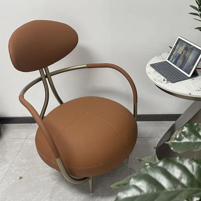 Contemporary Luxury Round Microfiber Leather Stainless Steel Chair Backrest Armless For Living Room