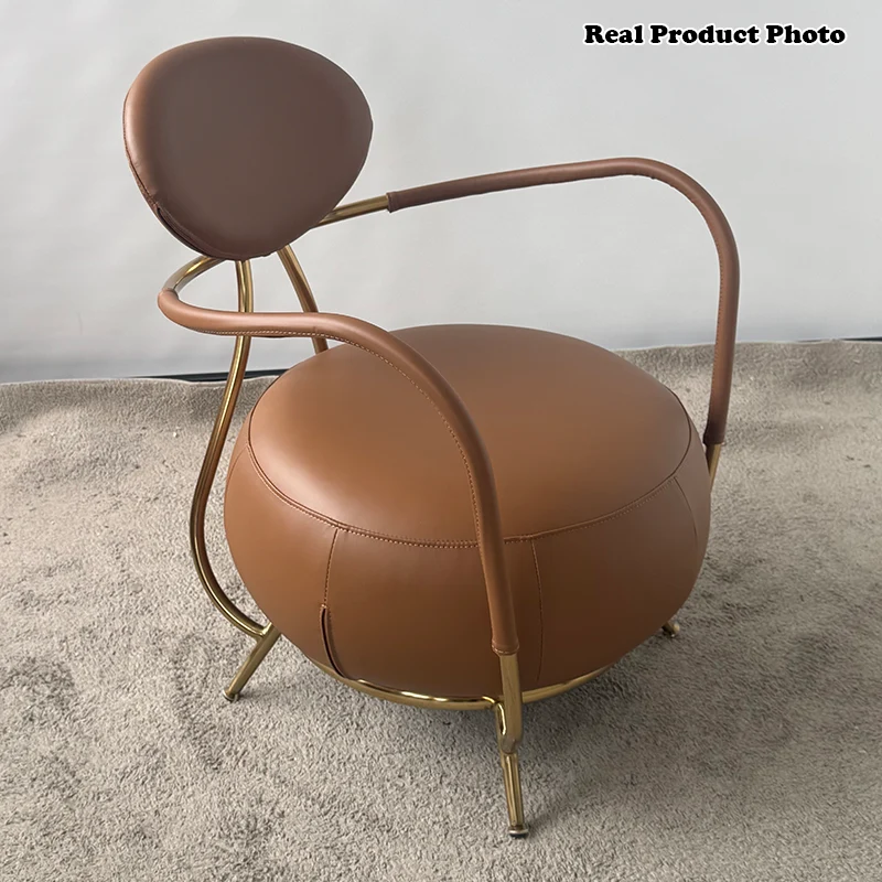 Contemporary Luxury Round Microfiber Leather Stainless Steel Chair Backrest Armless For Living Room