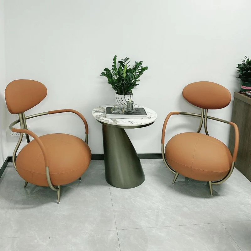 Contemporary Luxury Round Microfiber Leather Stainless Steel Chair Backrest Armless For Living Room