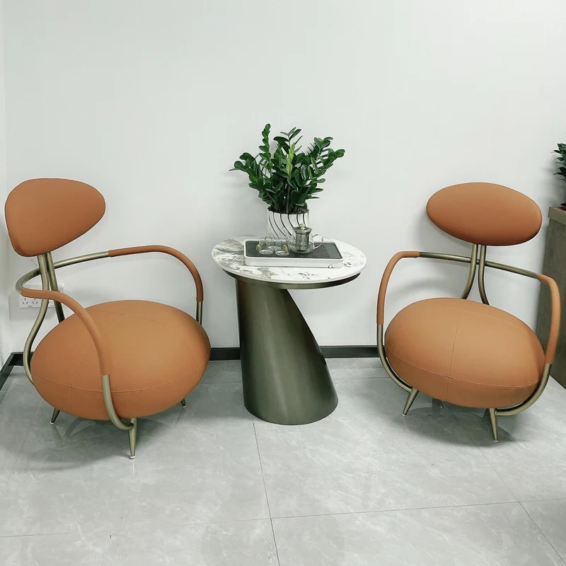 Contemporary Luxury Round Microfiber Leather Stainless Steel Chair Backrest Armless For Living Room