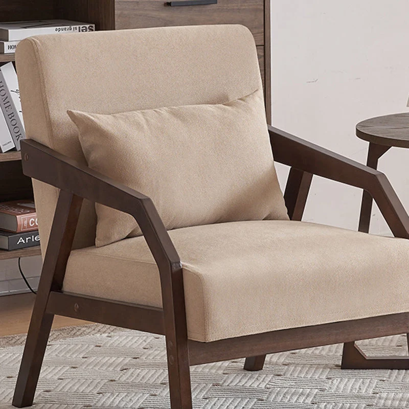 Contemporary Scandinavian Rectangular Cotton Linen Rubberwood Accent Chair Backrest Armrest For Living Room