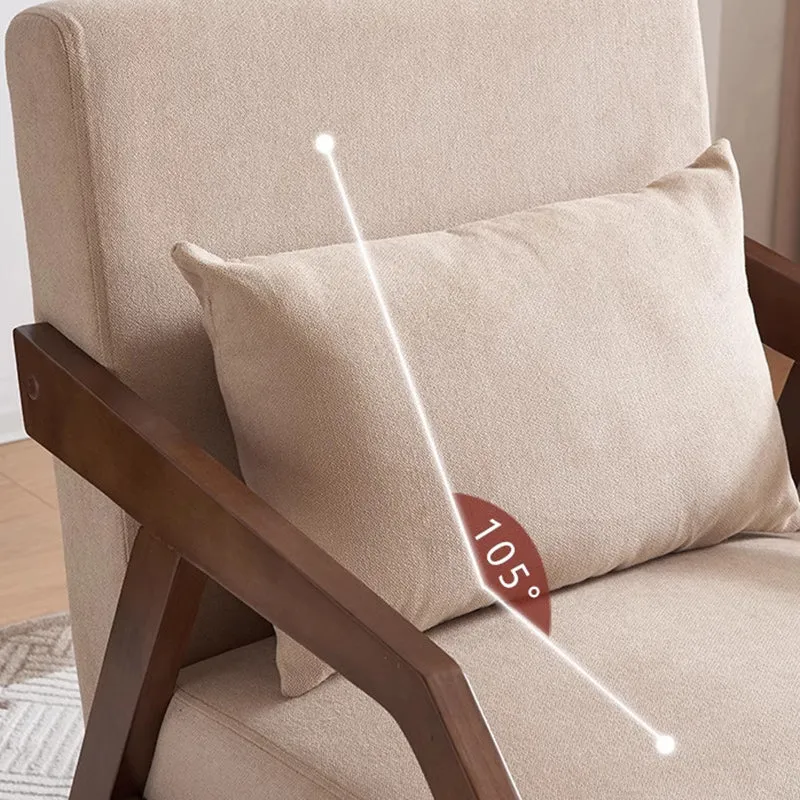 Contemporary Scandinavian Rectangular Cotton Linen Rubberwood Accent Chair Backrest Armrest For Living Room