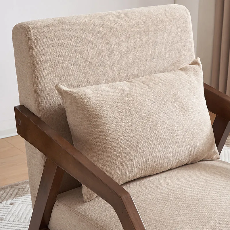 Contemporary Scandinavian Rectangular Cotton Linen Rubberwood Accent Chair Backrest Armrest For Living Room