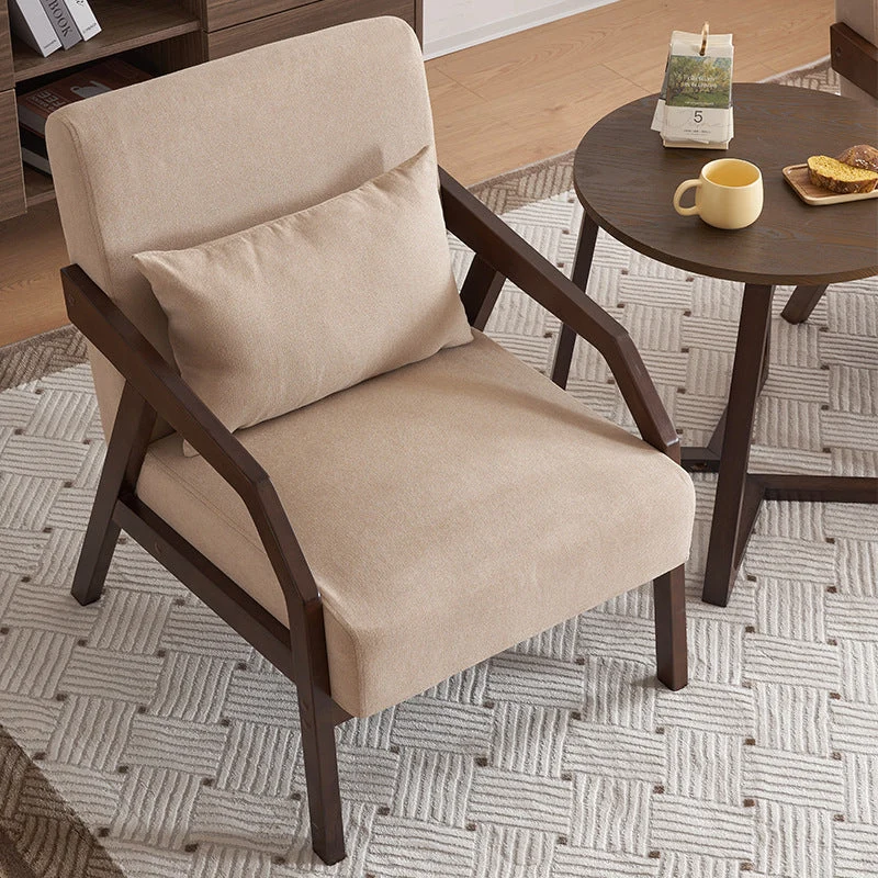 Contemporary Scandinavian Rectangular Cotton Linen Rubberwood Accent Chair Backrest Armrest For Living Room