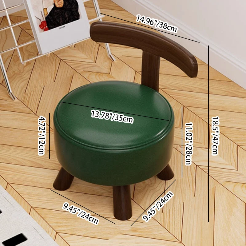 Modern Minimalist Round Bent Oil-Wax Leather Solid Wood Footstool Backrest Armless For Living Room