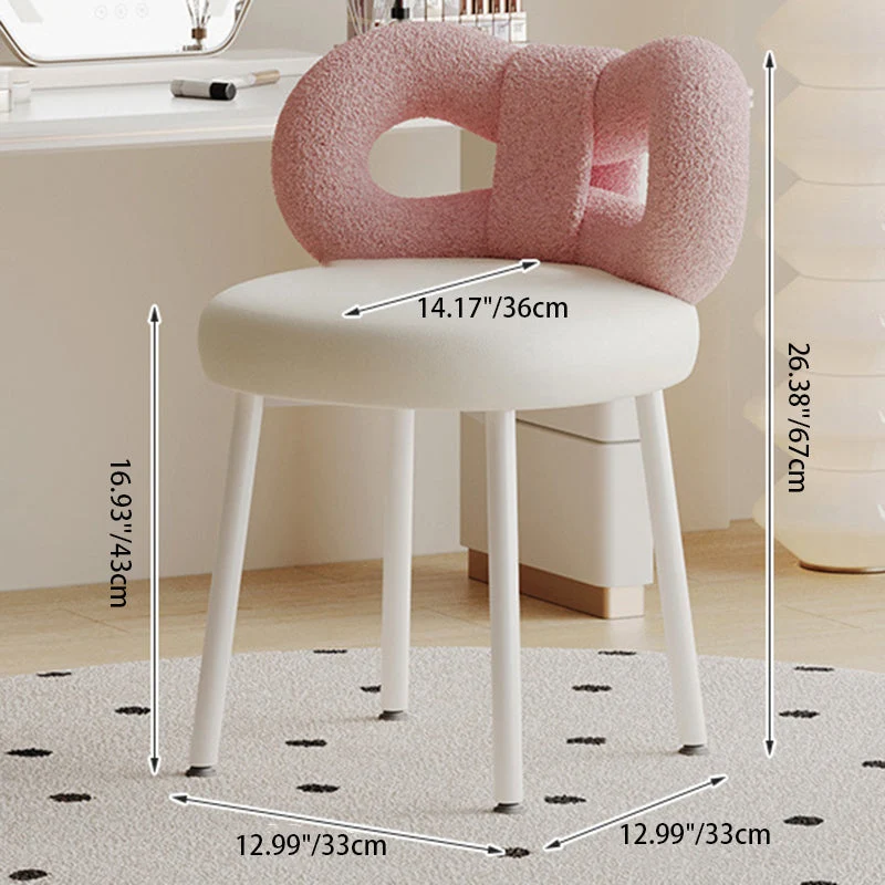 Modern Art Deco Butterfly Knot Round Faux Leather Iron Vanity Stool Backrest Armless For Bedroom