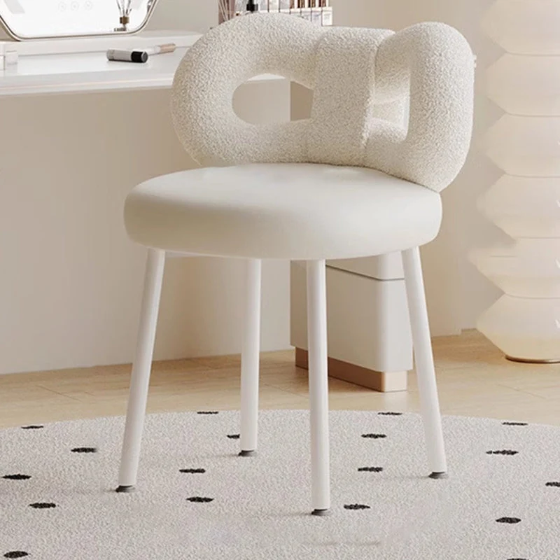 Modern Art Deco Butterfly Knot Round Faux Leather Iron Vanity Stool Backrest Armless For Bedroom