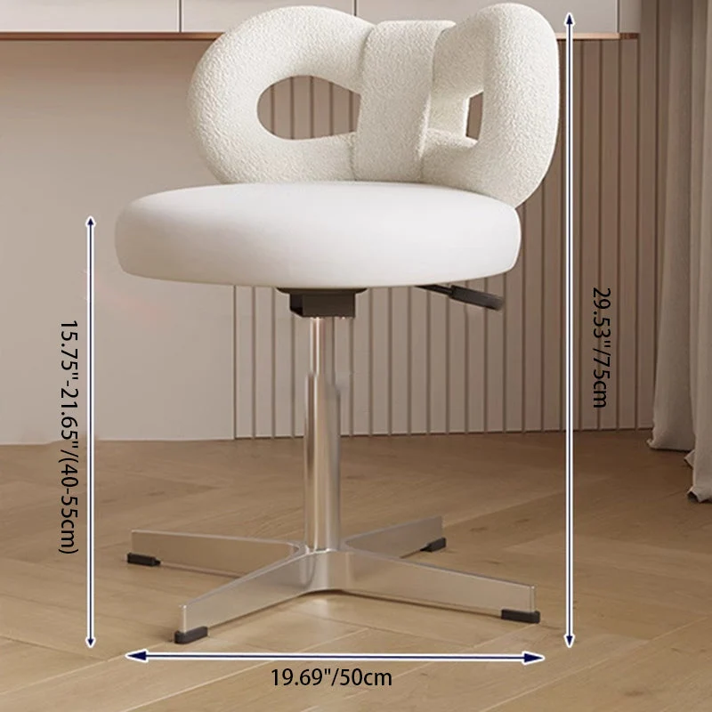 Modern Art Deco Butterfly Knot Round Faux Leather Stainless Steel Vanity Stool Backrest Armless For Bedroom