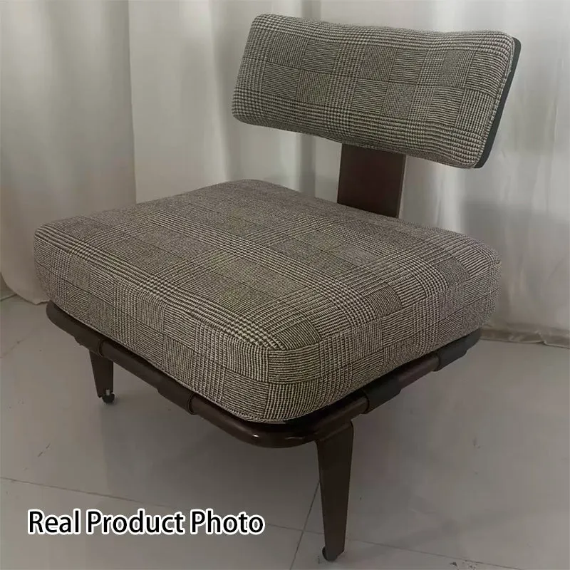 Modern Luxury Rectangular Cushion Cotton Linen Saddle-Style Faux Leather Stainless Steel Accent Chair Backrest For Living Room