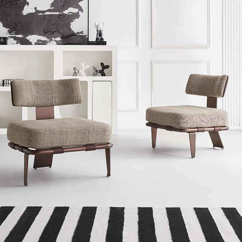 Modern Luxury Rectangular Cushion Cotton Linen Saddle-Style Faux Leather Stainless Steel Accent Chair Backrest For Living Room
