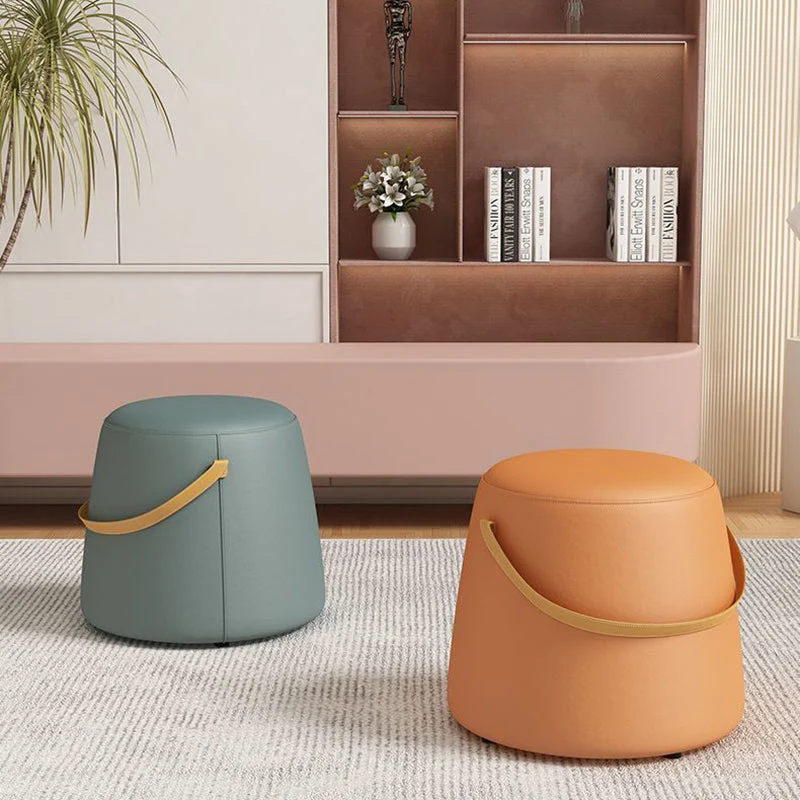 Modern Minimalist Round Column Cotton Linen Microfiber Leather Wood Chair Backless Armless For Living Room