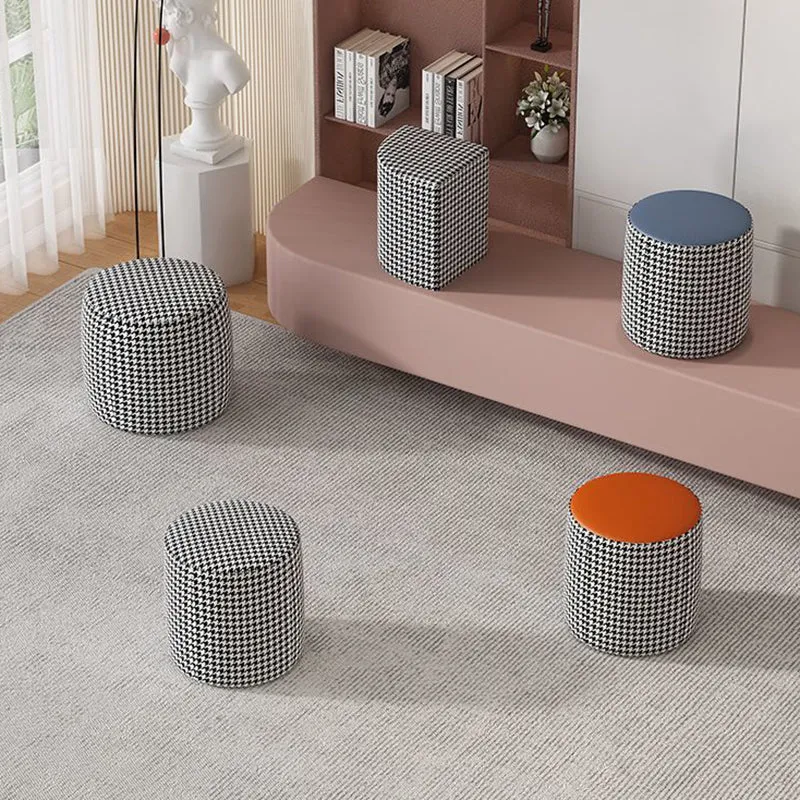 Modern Minimalist Round Column Cotton Linen Microfiber Leather Wood Chair Backless Armless For Living Room