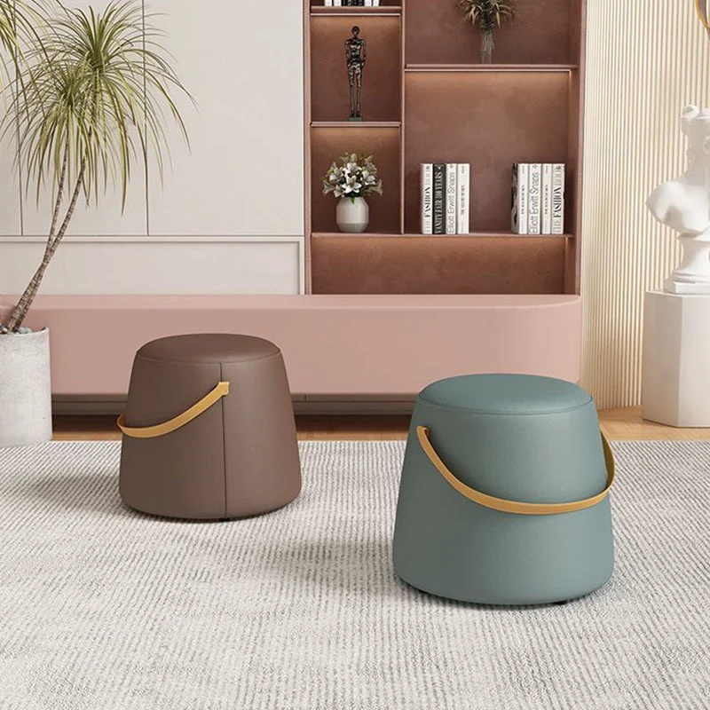 Modern Minimalist Round Column Cotton Linen Microfiber Leather Wood Chair Backless Armless For Living Room