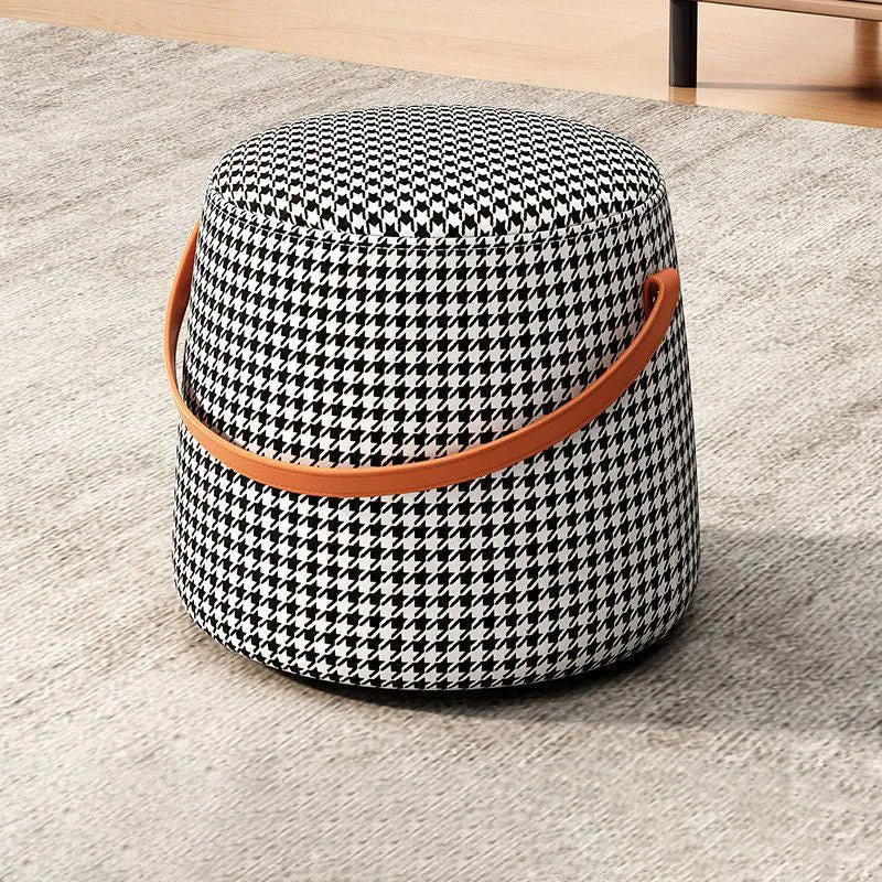 Modern Minimalist Round Column Cotton Linen Microfiber Leather Wood Chair Backless Armless For Living Room