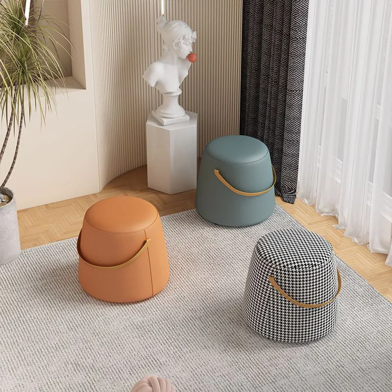 Modern Minimalist Round Column Cotton Linen Microfiber Leather Wood Chair Backless Armless For Living Room